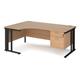 Maestro 25 left hand ergonomic desk 1800mm wide with 2 drawer pedestal - black cable managed leg frame, beech top