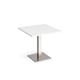 Brescia square dining table with flat square brushed steel base 800mm - white