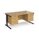 Maestro 25 straight desk 1600mm x 800mm with two x 3 drawer pedestals - black cantilever leg frame, oak top