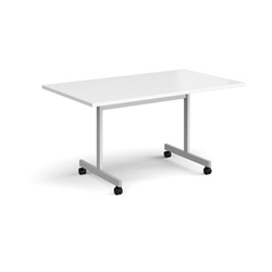 Rectangular fliptop meeting table with silver frame 1400mm x 800mm - white