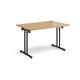 Rectangular folding leg table with black legs and straight foot rails 1200mm x 800mm - oak