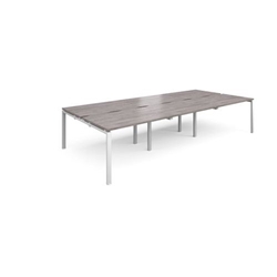 Adapt triple back to back desks 3600mm x 1600mm - white frame, grey oak top