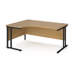 Maestro 25 left hand ergonomic desk 1600mm wide - black cantilever leg frame, oak top