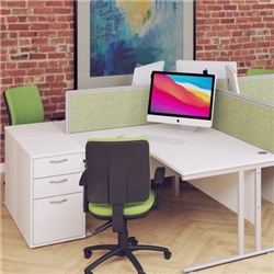 Maestro 25 right hand ergonomic desk 1600mm with white cantilever frame and desk high pedestal - walnut