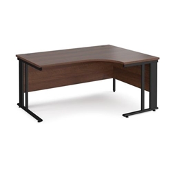 Maestro 25 right hand ergonomic desk 1600mm wide - black cable managed leg frame, walnut top