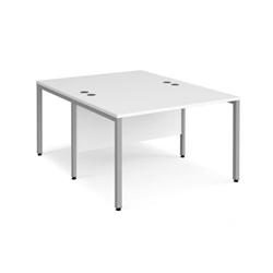 Maestro 25 back to back straight desks 1200mm x 1600mm - silver bench leg frame, white top