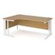 Maestro 25 left hand ergonomic desk 1800mm wide - white cable managed leg frame, oak top