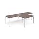 Adapt double straight desks 3200mm x 800mm with 800mm return desks - white frame, walnut top