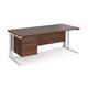 Maestro 25 straight desk 1800mm x 800mm with 2 drawer pedestal - white cable managed leg frame, walnut top