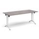 Rectangular folding leg table with white legs and curved foot rails 1800mm x 800mm - grey oak