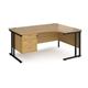 Maestro 25 right hand ergonomic desk 1600mm wide with 3 drawer pedestal - black cantilever leg frame, oak top