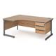 Contract 25 left hand ergonomic desk with 3 drawer pedestal and graphite cantilever leg 1800mm - beech top