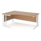 Maestro 25 left hand ergonomic desk 1800mm wide - white cable managed leg frame, beech top