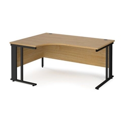 Maestro 25 left hand ergonomic desk 1600mm wide - black cable managed leg frame, oak top