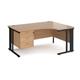 Maestro 25 right hand ergonomic desk 1600mm wide with 3 drawer pedestal - black cable managed leg frame, beech top