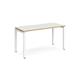 Adapt single desk 1400mm x 600mm - white frame, white top with oak edging