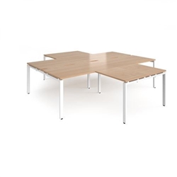Adapt back to back 4 desk cluster 2800mm x 1600mm with 800mm return desks - white frame, beech top