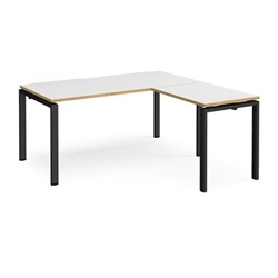 Adapt desk 1600mm x 800mm with 800mm return desk - black frame, white top with oak edge