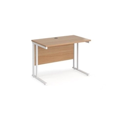 Maestro 25 straight desk 1000mm x 600mm - white cantilever leg frame, beech top