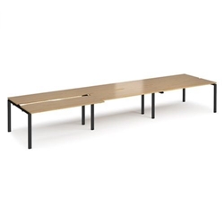 Adapt sliding top triple back to back desks 4800mm x 1200mm - black frame, oak top