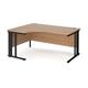 Maestro 25 left hand ergonomic desk 1600mm wide - black cable managed leg frame, beech top