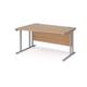 Maestro 25 left hand wave desk 1400mm wide - silver cantilever leg frame, beech top