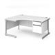 Contract 25 left hand ergonomic desk with 2 drawer pedestal and silver cantilever leg 1600mm - white top