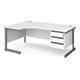 Contract 25 left hand ergonomic desk with 3 drawer pedestal and graphite cantilever leg 1800mm - white top