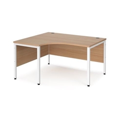 Maestro 25 left hand ergonomic desk 1400mm wide - white bench leg frame, beech top