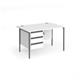 Contract 25 straight desk with 3 drawer pedestal and graphite H-Frame leg 1200mm x 800mm - white top