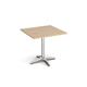 Roma square dining table with 4 leg chrome base 800mm - kendal oak