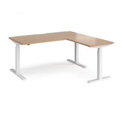 Elev8 Touch sit-stand desk 1600mm x 800mm with 800mm return desk - white frame, beech top