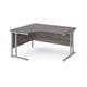 Maestro 25 left hand ergonomic desk 1400mm wide - silver cantilever leg frame, grey oak top