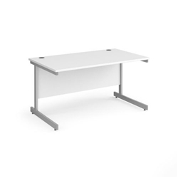 Contract 25 straight desk with silver cantilever leg 1400mm x 800mm - white top