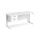 Maestro 25 straight desk 1600mm x 600mm with 2 drawer pedestal - white cantilever leg frame, white top
