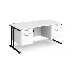 Maestro 25 straight desk 1600mm x 800mm with two x 2 drawer pedestals - black cantilever leg frame, white top