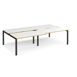 Adapt sliding top double back to back desks 2800mm x 1600mm - black frame, white top with oak edging