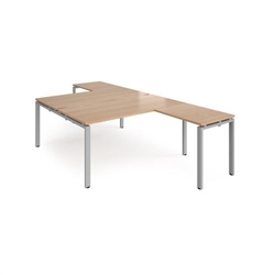 Adapt back to back desks 1600mm x 1600mm with 800mm return desks - silver frame, beech top