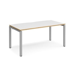 Adapt single desk 1600mm x 800mm - silver frame, white top with oak edging