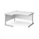 Contract 25 left hand ergonomic desk with silver cantilever leg 1400mm - white top