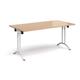 Rectangular folding leg table with white legs and curved foot rails 1600mm x 800mm - beech