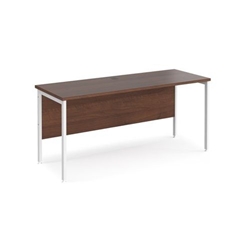 Maestro 25 straight desk 1600mm x 600mm - white H-frame leg, walnut top