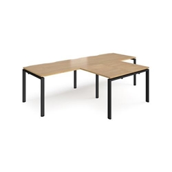 Adapt double straight desks 2800mm x 800mm with 800mm return desks - black frame, oak top