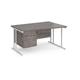 Maestro 25 right hand wave desk 1400mm wide with 2 drawer pedestal - white cantilever leg frame, grey oak top