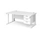 Maestro 25 left hand wave desk 1600mm wide with 3 drawer pedestal - white cable managed leg frame, white top