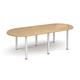 Radial end meeting table 2400mm x 1000mm with 6 white radial legs - oak