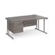 Maestro 25 right hand wave desk 1600mm wide with 3 drawer pedestal - silver cantilever leg frame, grey oak top