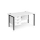 Maestro 25 straight desk 1400mm x 800mm with 3 drawer pedestal - black H-frame leg, white top