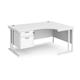 Maestro 25 right hand ergonomic desk 1600mm wide with 2 drawer pedestal - white cantilever leg frame, white top