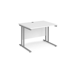 Maestro 25 straight desk 1000mm x 800mm - silver cantilever leg frame, white top